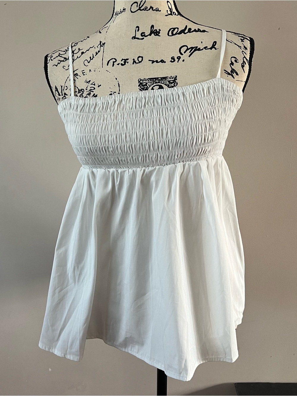 Open edit Smocked cotton sleeveless babydoll tank top Ladies size small White